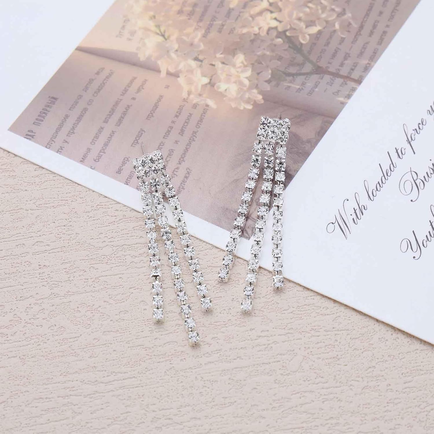 Vintage Rhinestone Tassel Earrings Silver Tennis Chain Earrings Crystal Chandelier Drop Earring Sparkly Prom Dangle Earring Cz Liner Dangle Jewelry for Women - Image 4