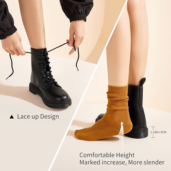 THATXUAOV Comfortable Leather Booties Black US6