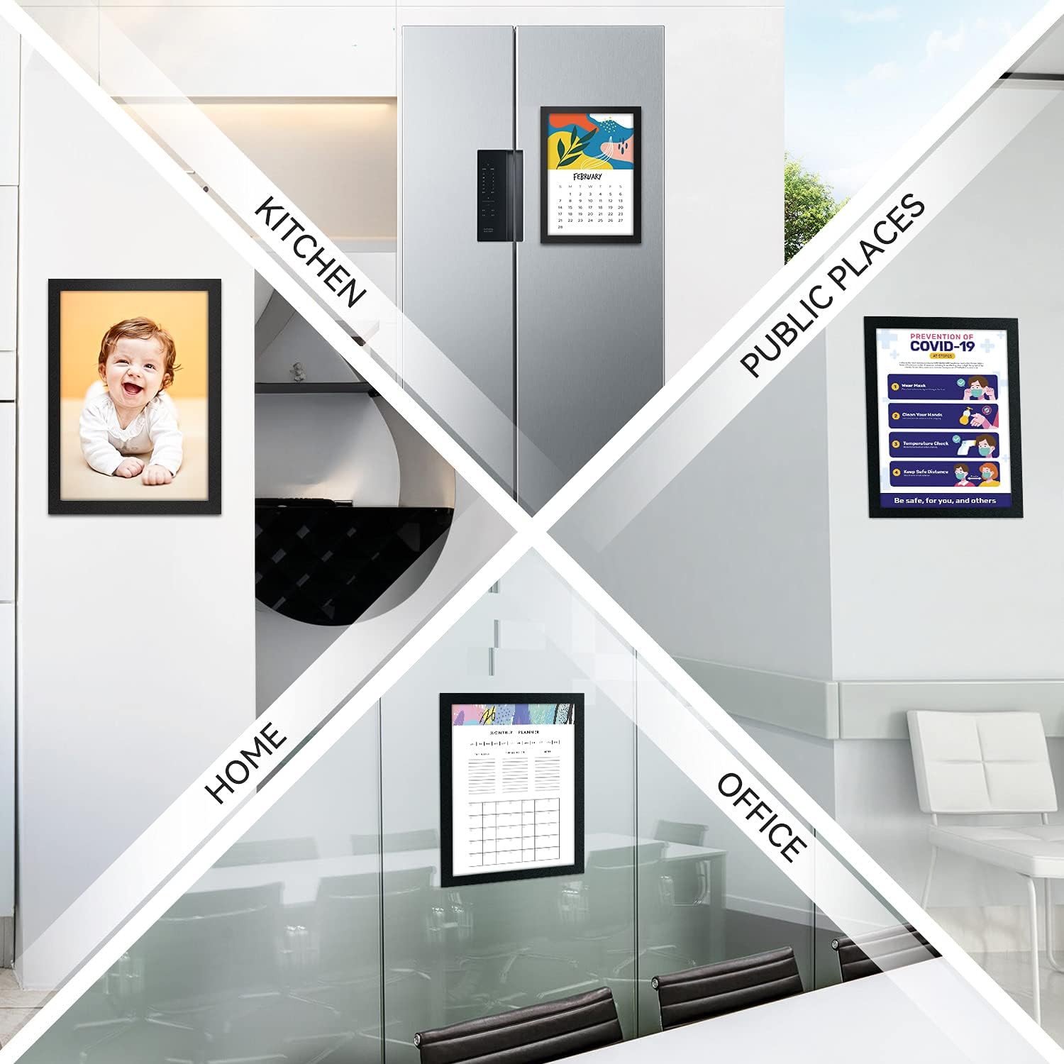 10 Pack Magnetic Sign Holder 8.5 x 11 Magnetic Picture Frame, Magnetic Frame Self-adhesive Wall Sign Holder for Door/Fridge/Whiteboard/Window Sign Holder, Double-sided Display