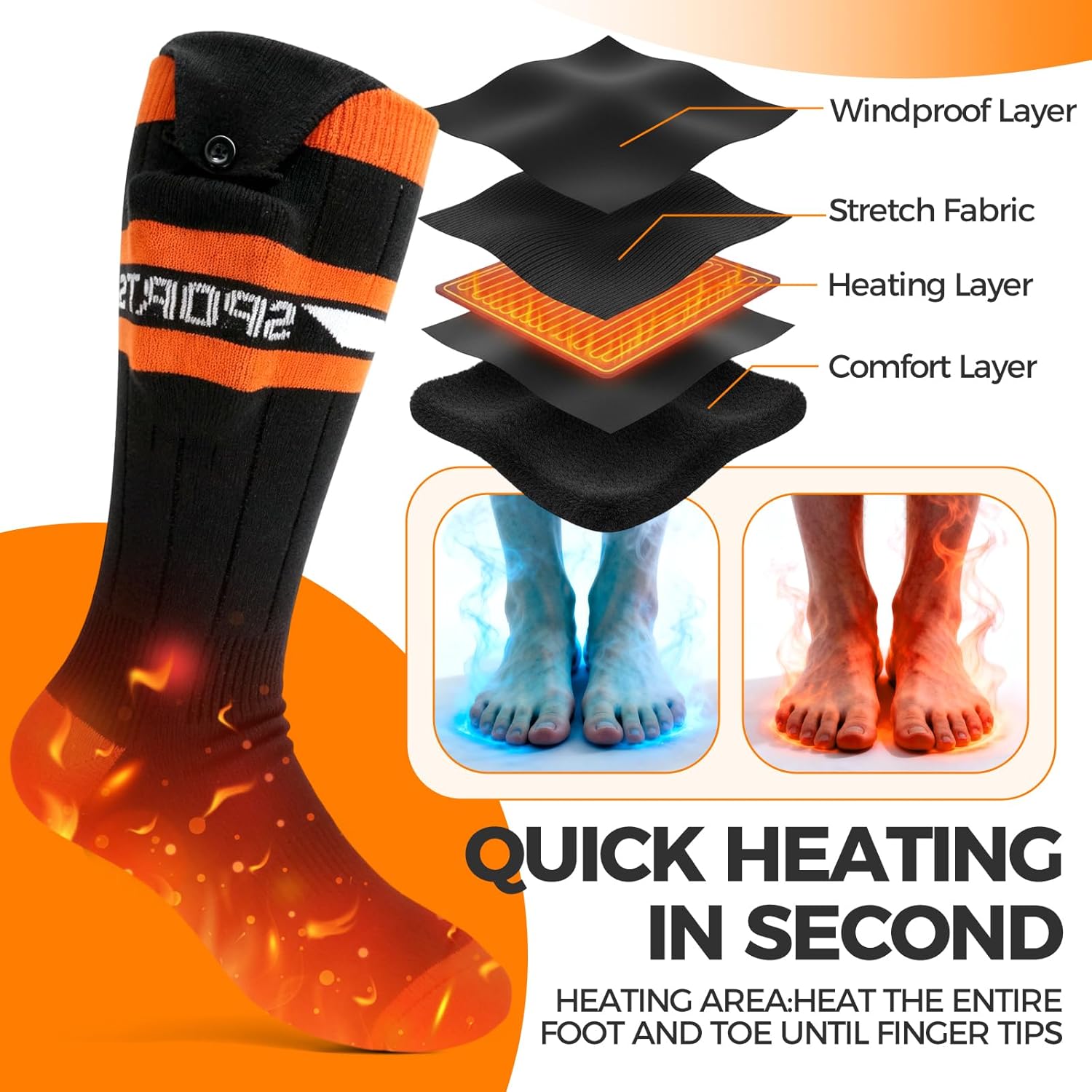 Heated Socks for Men Women, 5000mAh Rechargeable Heated Socks with 3 Heating Levels, Washable Electric Heating Socks for Hunting, Camping, Hiking, Walking, Fishing, Cycling, Outdoor Work - Image 6