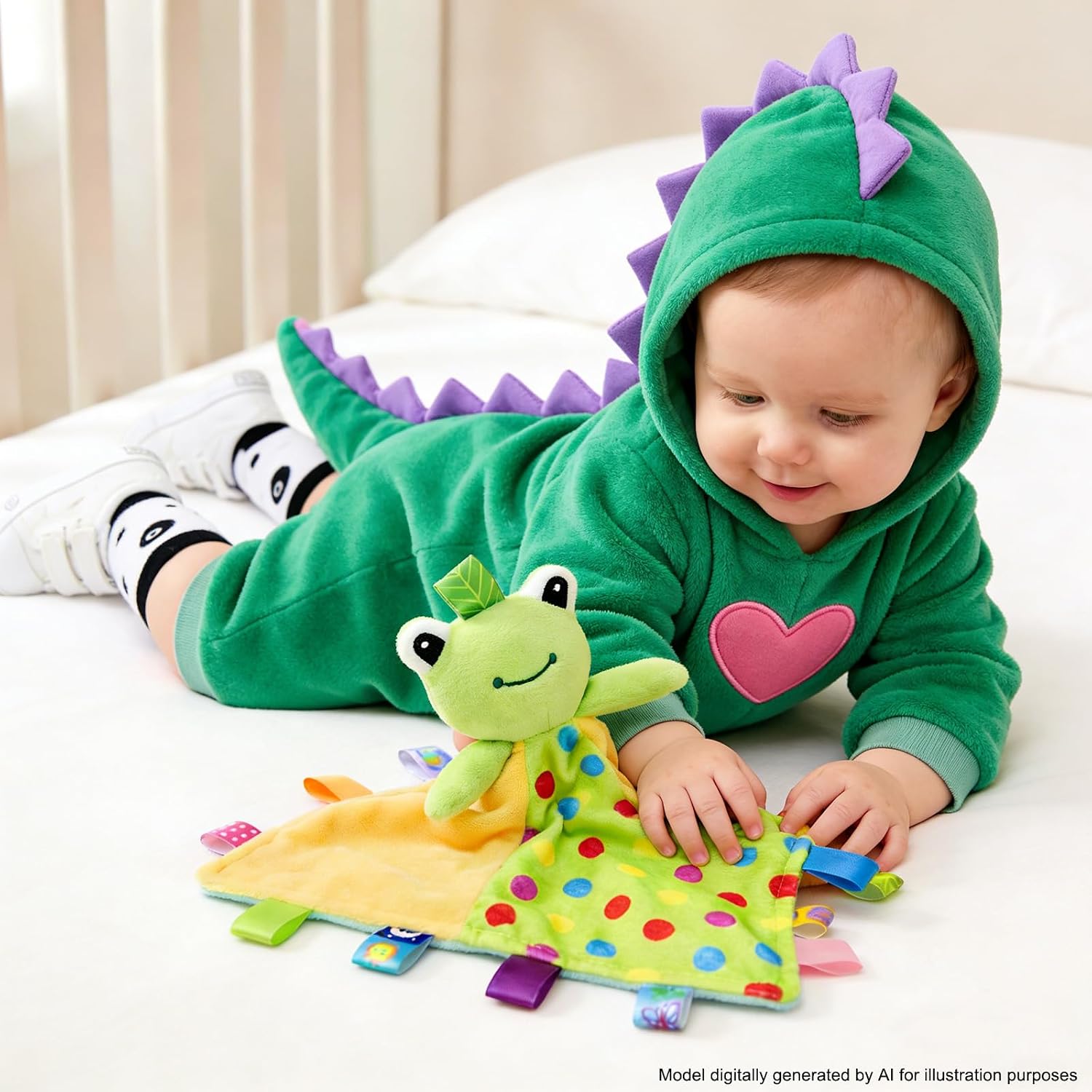 Toddler Taggy Security Blankets Soft Plushy Cuddle Bud Blankie Breathable Snuggle Blanket for Boys and Girls, Green Frog