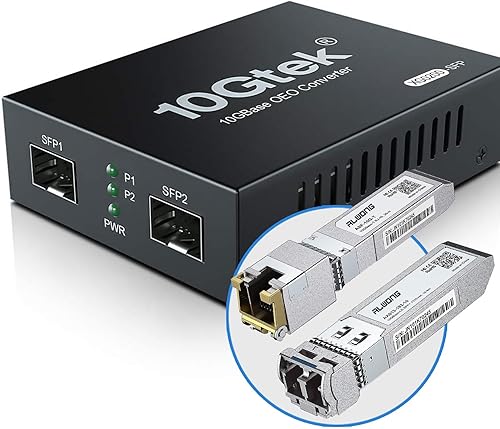 Convertidor de medios SFP+ 10G (kit #33) con transceptor de fibra 10GBase-T Alcance 98.4 ft y módulo de fibra 10GBase-LR (6.2 mi, SMF, 1310 nm)