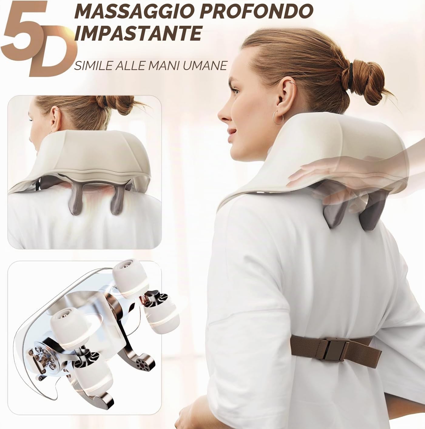 Massaggiatore per Collo, Spalle e Schiena, con Riscaldamento, Senza fili, per Alleviare il Dolore ai Tessuti Profondi, Cuscino per Massaggio Impastante 5D, Massaggiatore Shiatsu per Spalle, Regalo