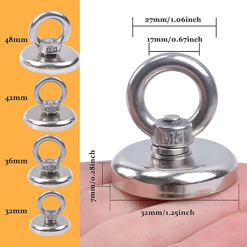 Miniatura 3 de MIN CI 6 imanes de pesca súper fuertes, más de 200 libras de imanes permanentes de neodimio de tierras raras resistentes para kit de pesca