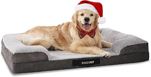 EGOHOME Cama ortopédica duradera para perros grandes, cama para mascotas de espuma viscoelástica con lados, antideslizante y jaula de huevos de