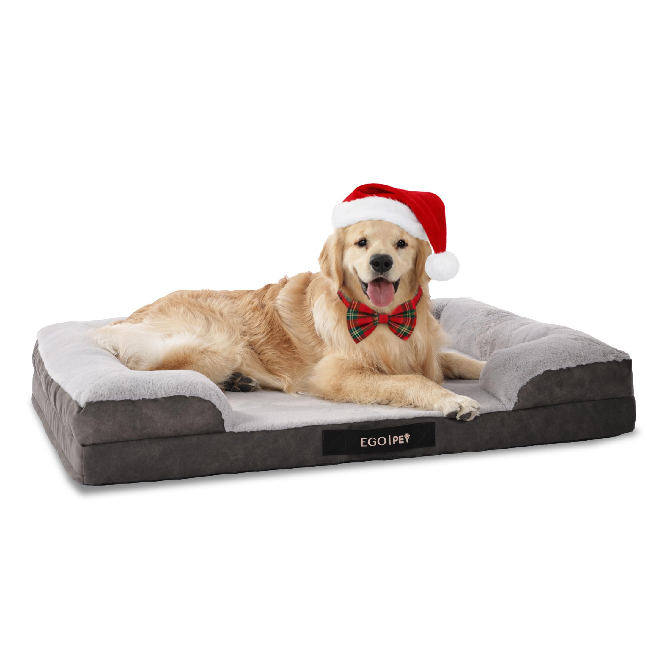 EGOHOME Durable Orthopedic Dog Bed for Large Dogs,Memory Foam Pet Bed with Sides, Non-Slip and Egg-Crate Charcoal Foam Dog Couch Bed with Waterproof Liner&Washable Removable Cover, Grey,41x27x6.5 Inch