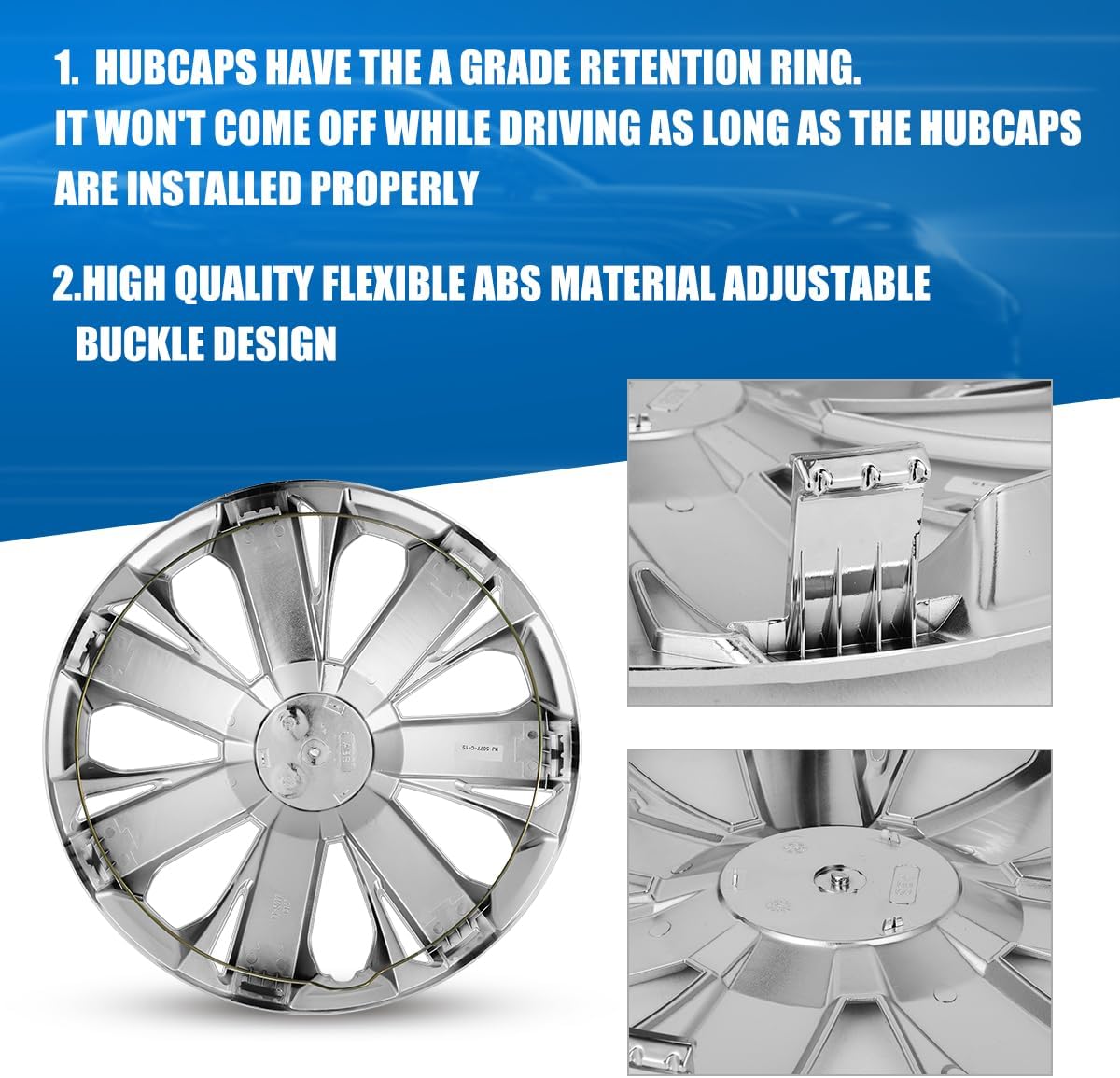 16 inch Hubcaps for Most Car - (Set of 4) R16 Wheel Covers 16in Hub Caps Rim Cover - Car Accessories for 16 inch Wheels - Snap On Hubcap, Auto Tire Replacement Exterior Cap, Chrome