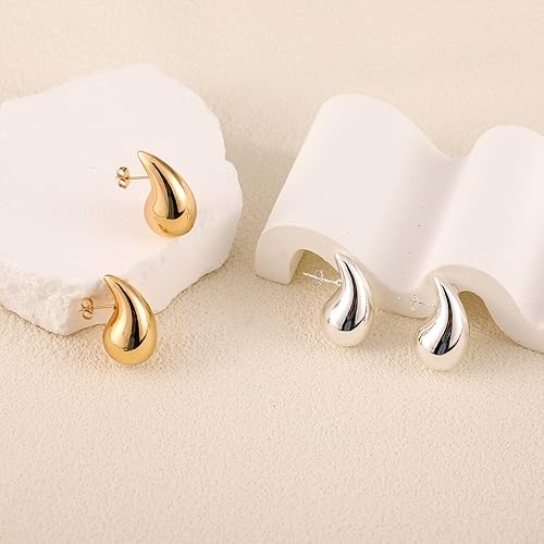 Miniatura 6 de Apsvo Aretes de aro gruesos de oro para mujer, aretes tipo Dupes, ligeros, con forma de gota de agua, aros abiertos, hipoalergénicos, chapados en