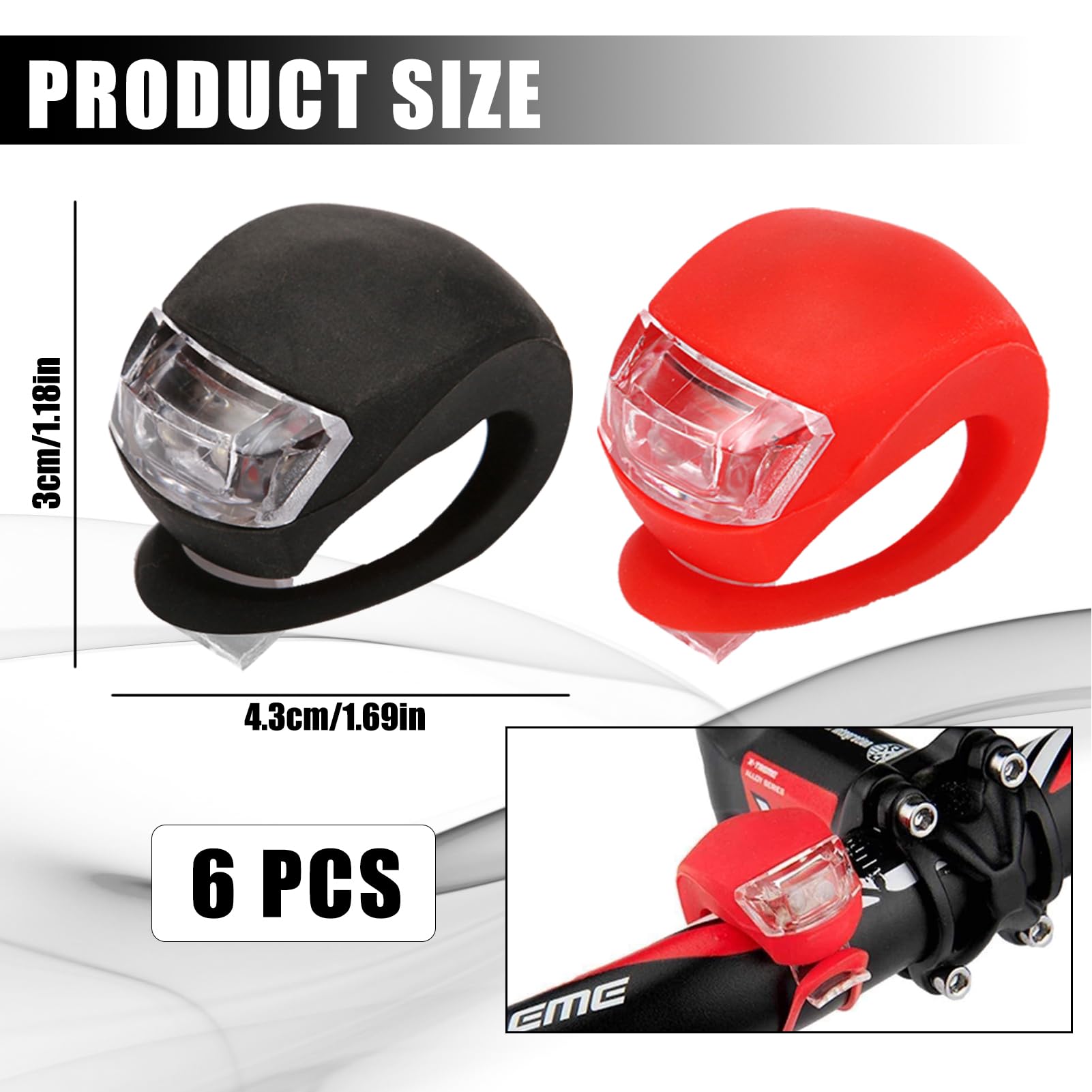 Lot De 6 Lumières Vélo LED Silicone - Éclairage Avant Arrière Étanche 3 Modes - Noir Et Rose Pour Poussette Et Vélo