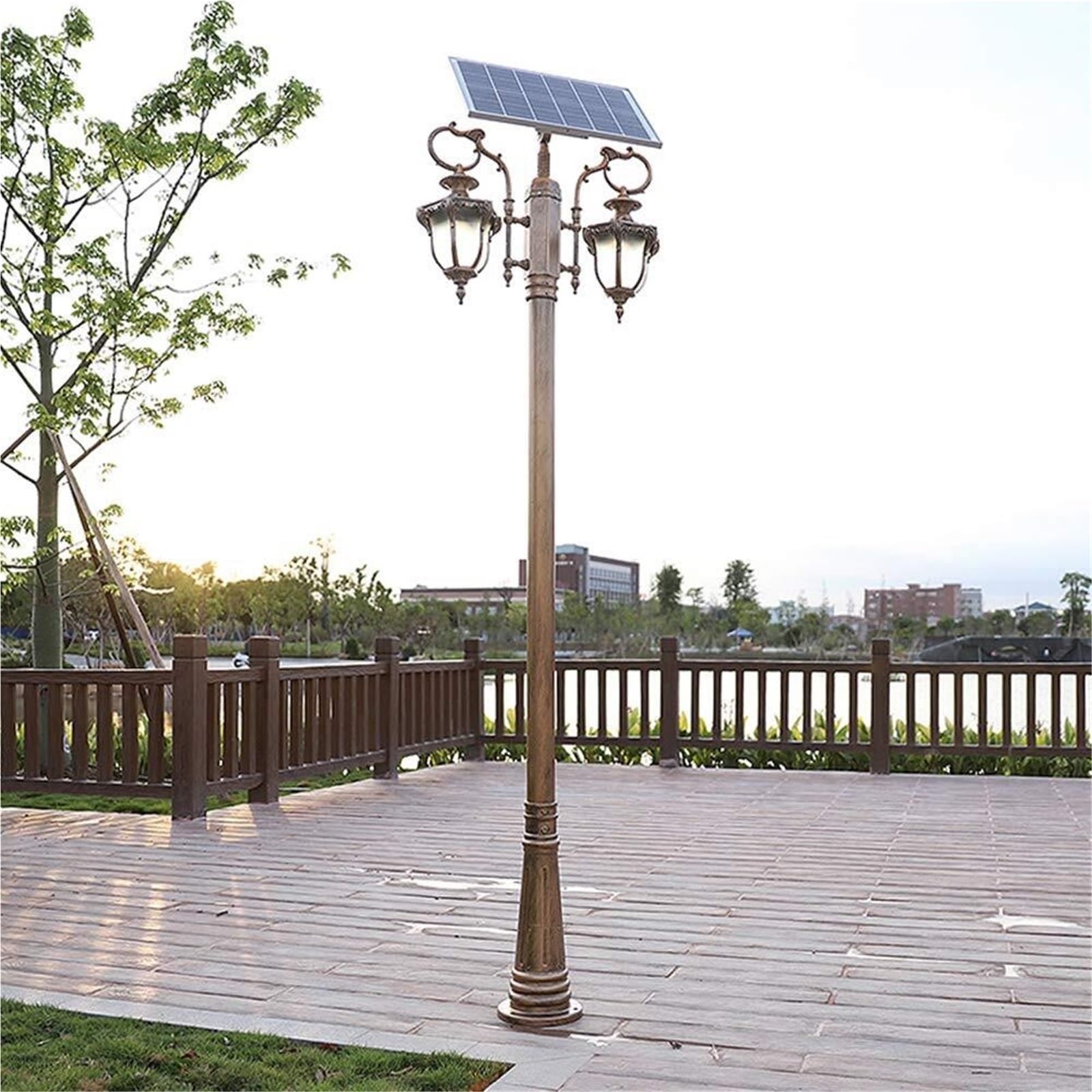 QUSYZD Solar Post Lights Lamp Post Lights Outdoor European Solar 2 Heads Led High Pole Street Light Waterproof, Super Bright Post Light Outdoor Aluminum Pole Light Courtyard,260CM