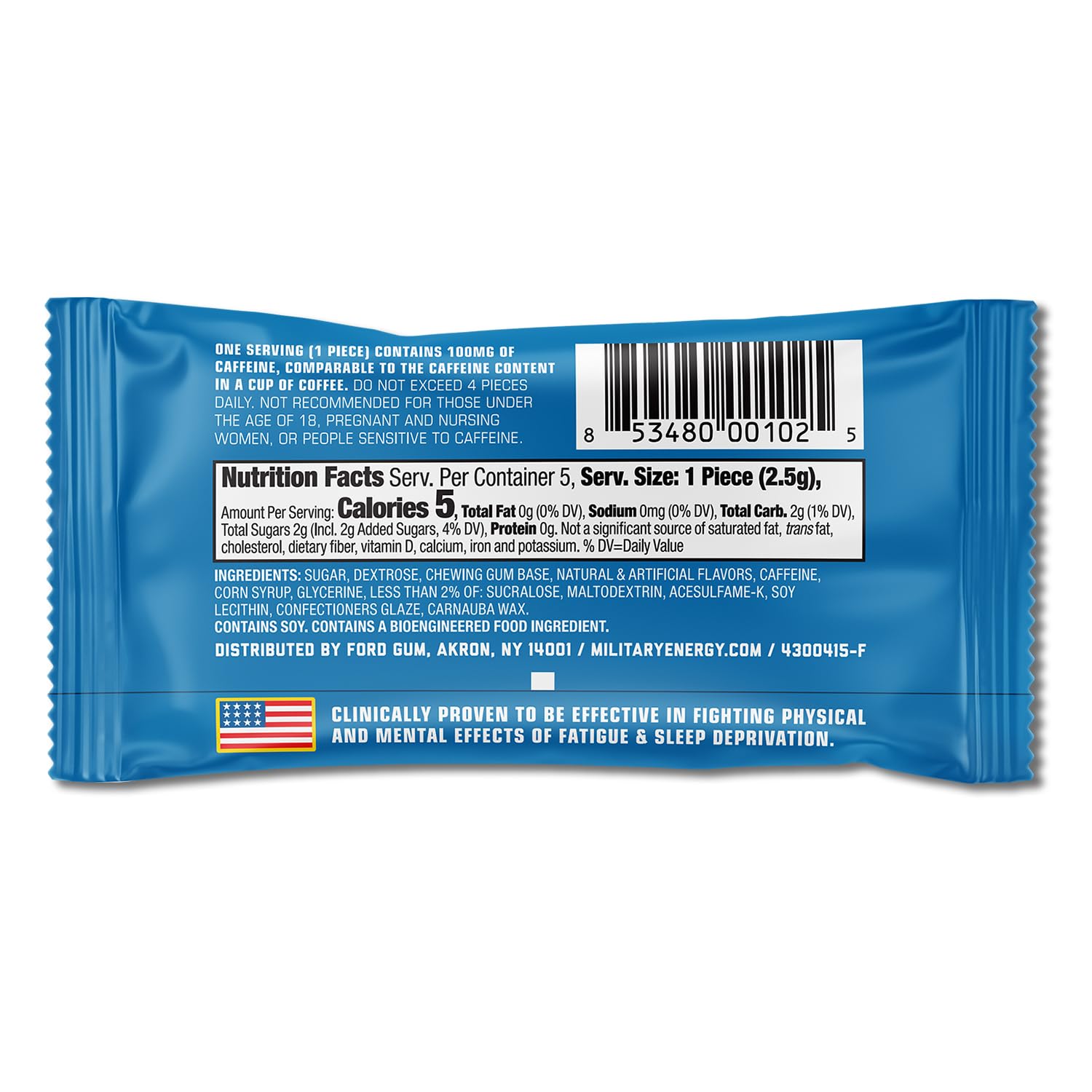 MEG (Military Energy Gum) - Arctic Mint | Enhance Your Physical Performance with 100mg of Caffeine Per Piece, Ultimate Boost for Workouts, Alternative to Caffeinated Drinks | NSF for Sport® Certified - Pack of 18