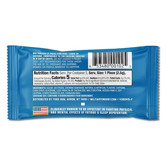 MEG (Military Energy Gum) - Spearmint & Arctic Mint Bundle | Enhance Physical Performance -100mg of Caffeine Per Piece, Boost for Workouts, Alternative to Caffeinated Drinks | Pack of 18