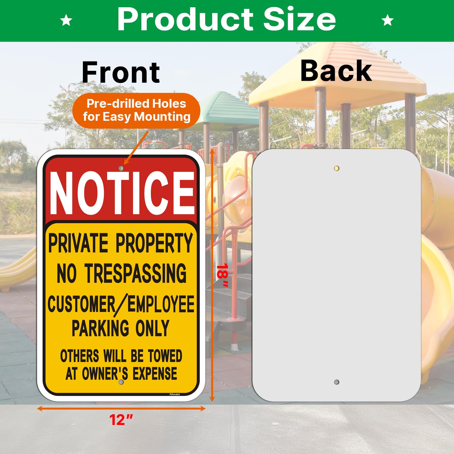 Lot de 2 panneaux « Notice Private Property No Trespassing Customer/Employee Parking Only » - 45,7 x 30,5 cm - Panneaux de stationnement des employés - Panneaux de propriété privée - Aluminium