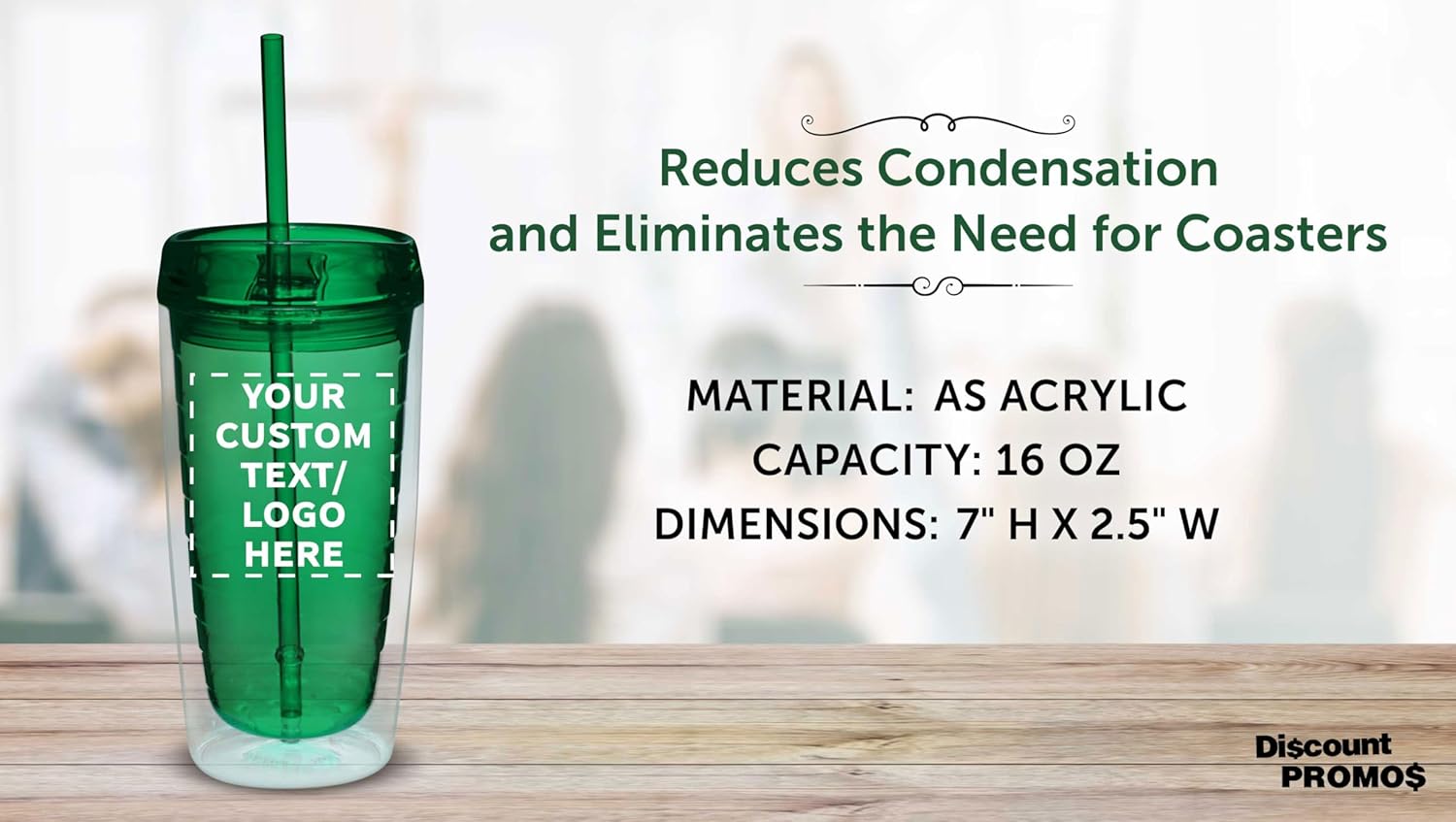 Custom Double Wall Acrylic Tumblers 16 oz. Set of 10/50/100, Personalized Bulk Pack - BPA Free, Perfect for Iced Coffee, Soda, Other Hot & Cold Beverages - Green