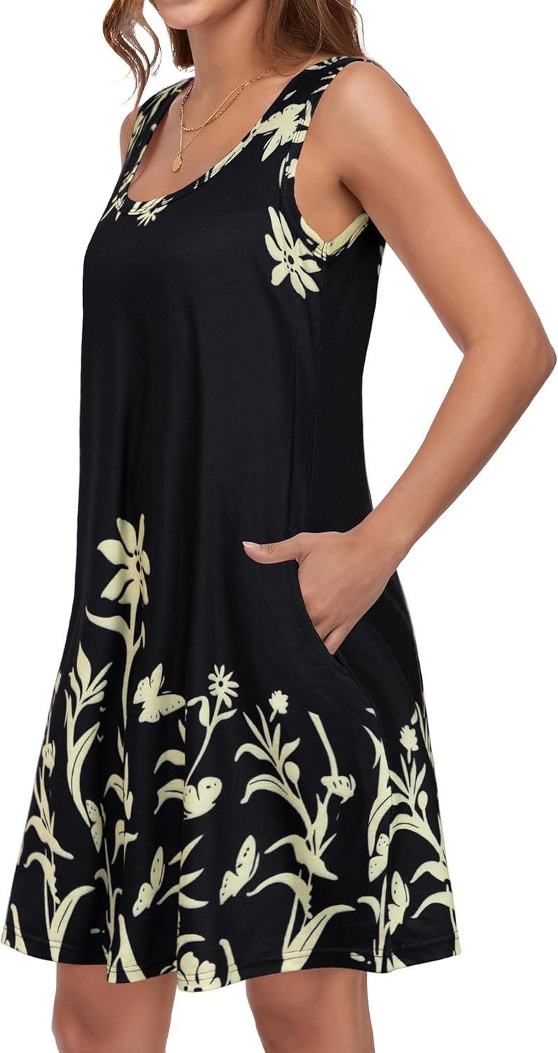 elescat Sundresses for Women Casual Loose Summer Dresses Sleeveless U Neck Tank Dress with Pockets - Image 4