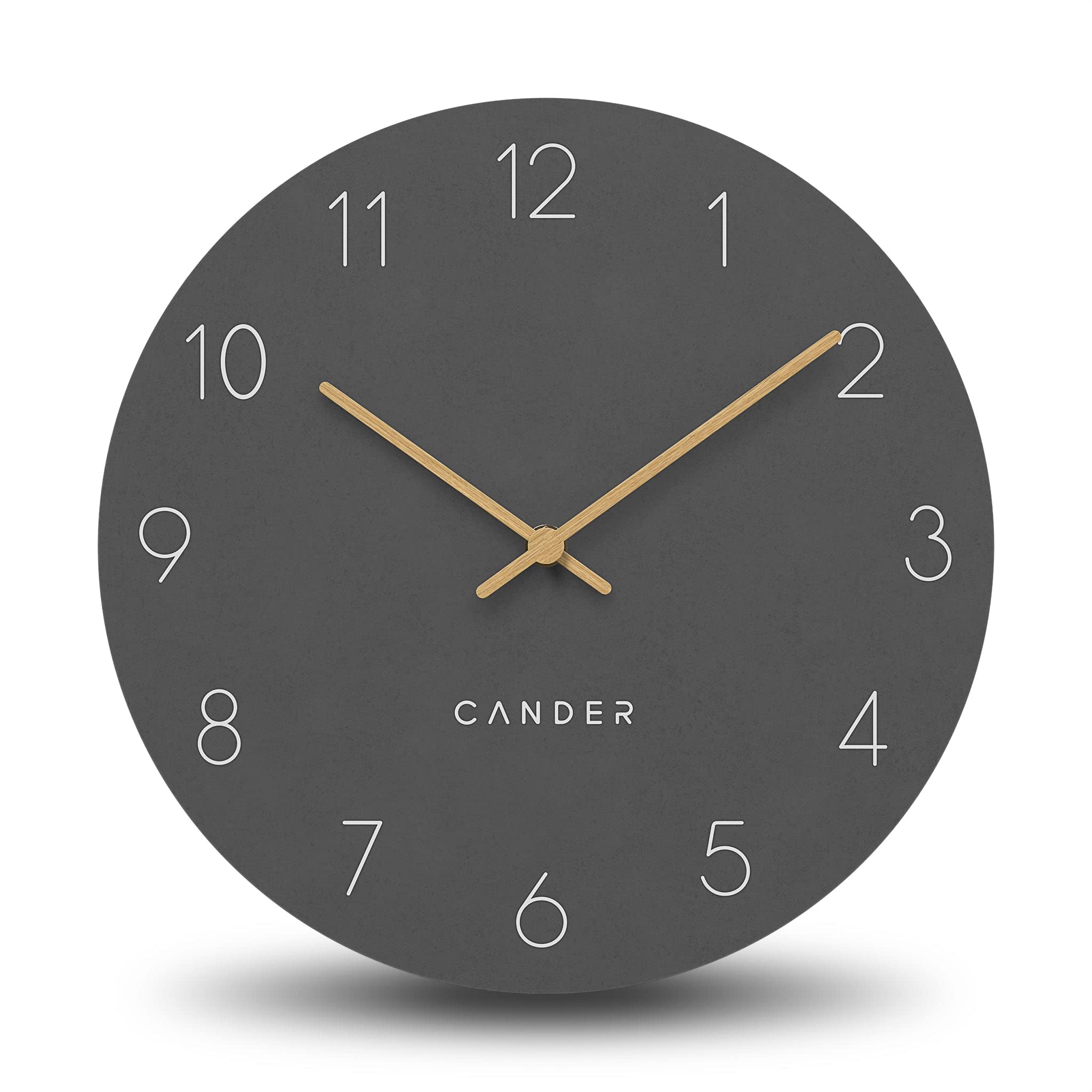 Cander Berlin MNU 2630 A Wall Clock Silent No Ticking 30 cm Analog Living Room Kitchen Modern Vintage Grey Wooden Hands