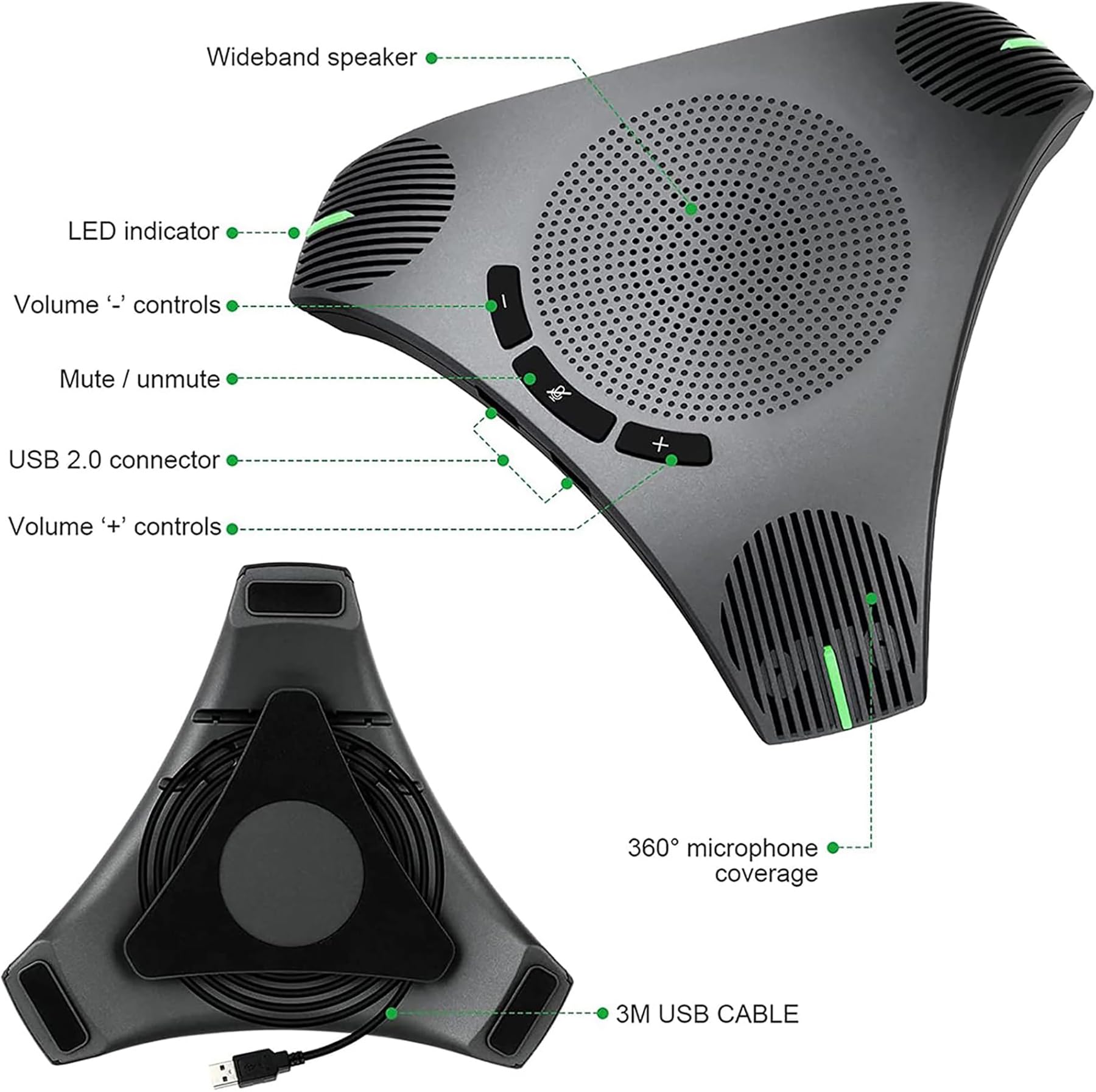 Microfono da Conferenze, Vivavoce USB per L'ufficio da Casa, Miglioramento Intelligente Della Voce, Microfono USB per per Riunioni/Lezioni Online, Chiamate Zoom, Chat Skype, Plug & Play