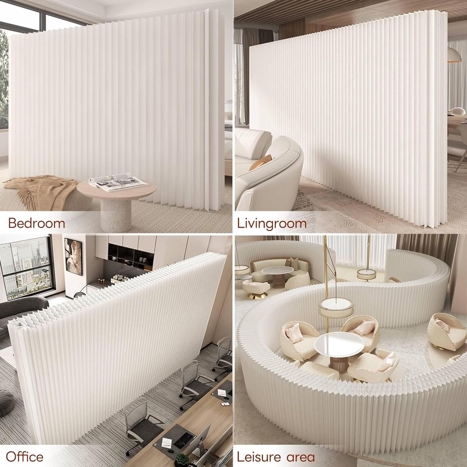 Biombo divisor de habitación de papel plegable, portátil, ajustable, para oficinas, salas de estar, dormitorios, solución de privacidad independiente de 4 x 2,4 m