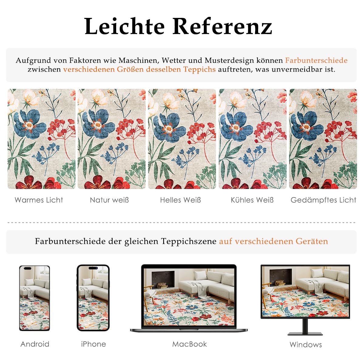 HUGEAR Beige Waschbarer Läufer Teppich Flur 80x400cm Blumenmuster Bettvorleger Blumen Boho Modern Küchen Wohnzimmer Schlafzimmer Teppiche rutschfest Kurzflor Weich Flurläufer Teppichläufer