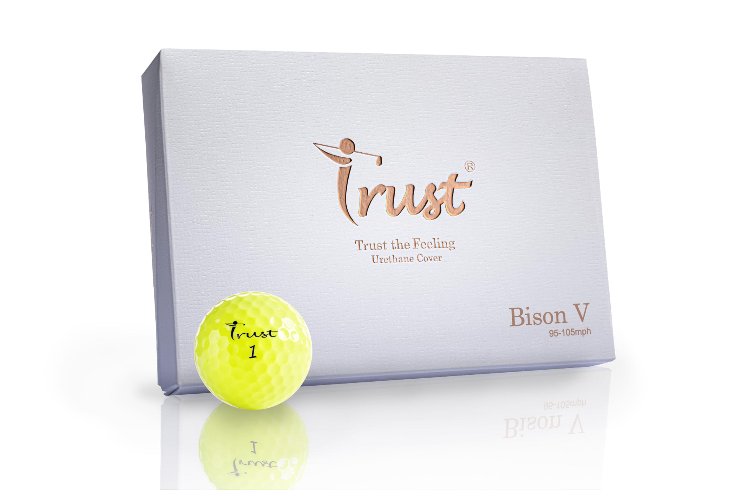 Trust Bison V, Urethane Covered for Swing Speed 95~105mph, 3 Piece Golf Ball, Soft & Elasticity Feel, Green Side Control with Distance, Model 2020/2023 (K5 Model / K8 Model)-White/Yellow
