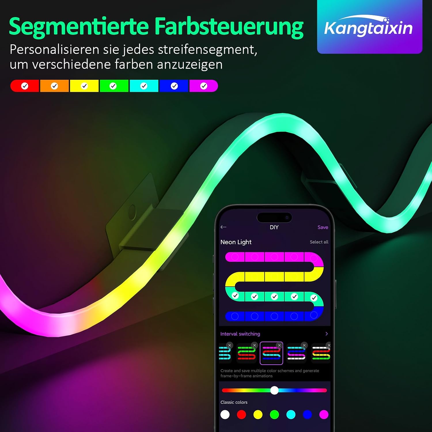 Kangtaixin 9.9FT/3M LED Neon Rope Lights, RGB Strip Lights App Control, Music Syncing, LED Neon Lights Strip Flexible DIY Design for Bedroom, Living, Gaming, Kitchen, Indoor,... - Image 5
