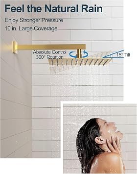 10-Inch Shower System with Handheld and Slide Bar, Brushed Gold