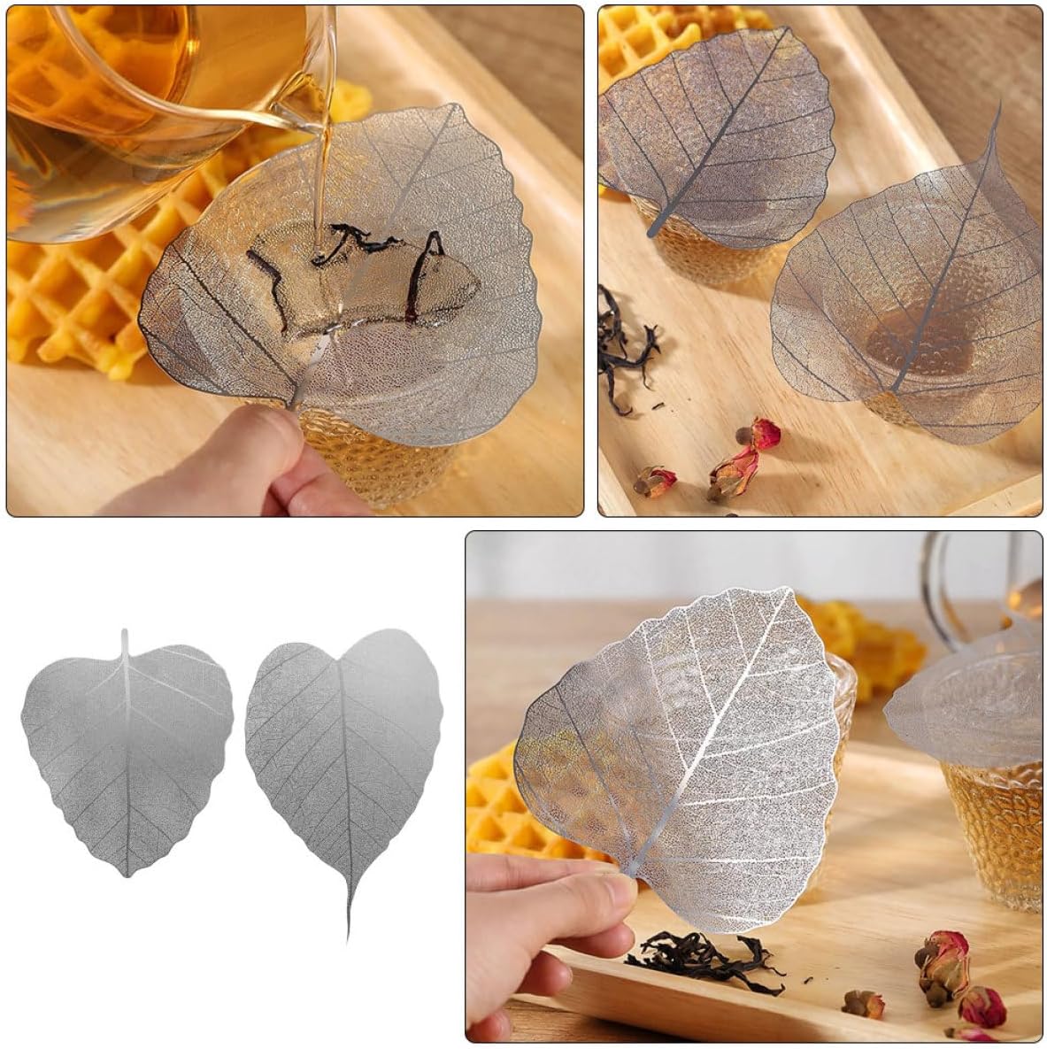 LABRIMP 2pcs Metal Leaf-shaped Tea Strainer Set Reusable Mesh Infuser Filters for Loose Leaf Tea Travel and Home Accessories image 2