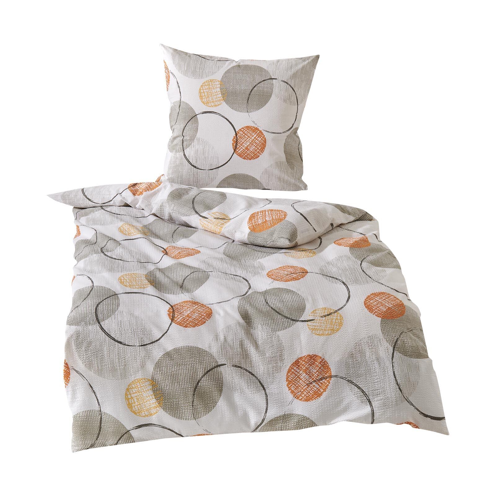 Traumschlaf Seersucker Bettwäsche aus Baumwolle - bügelfrei, ideal für den Sommer, Kreise in Grau - 155x220 cm + 80x80 cm