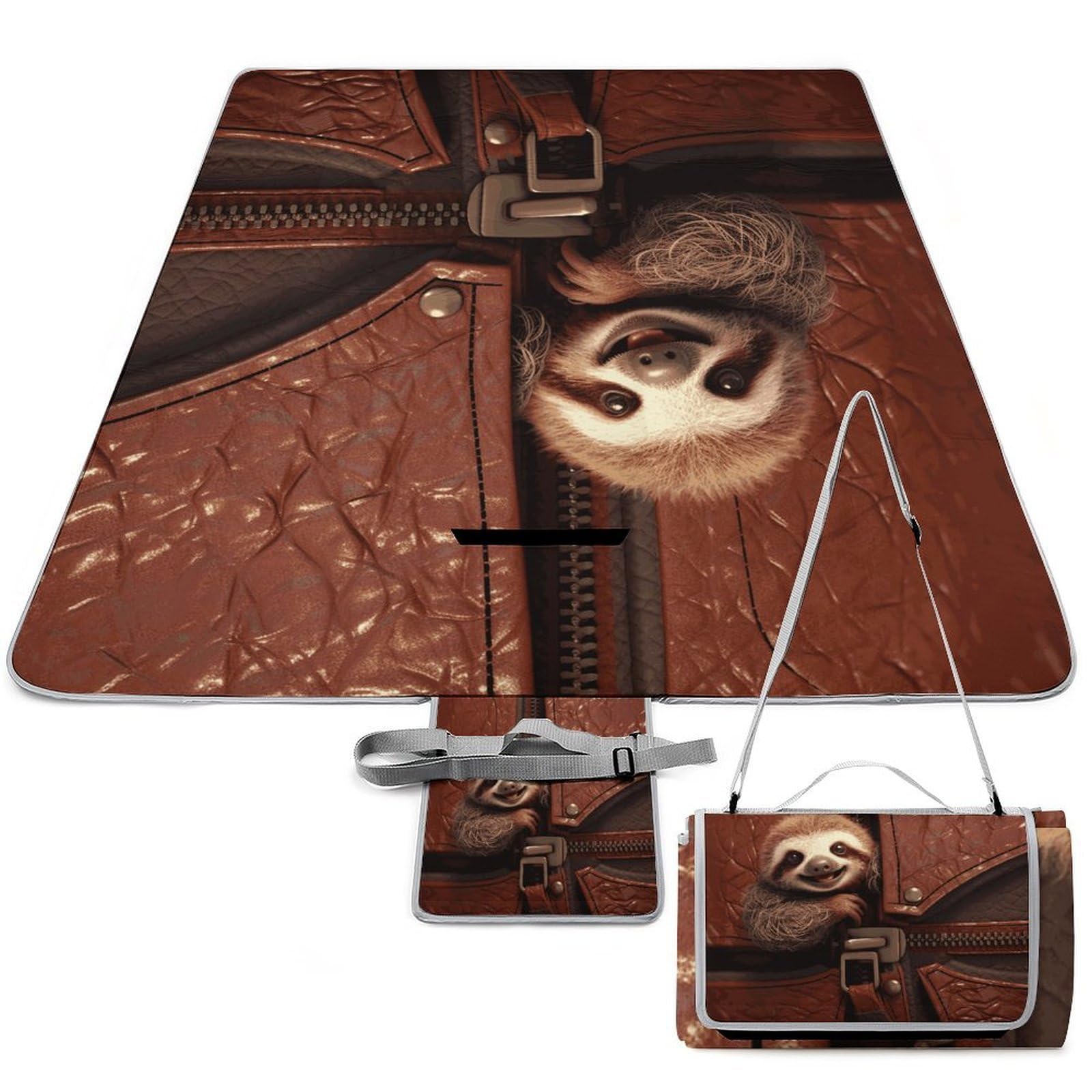 Tappetino pieghevole da esterno con bradipo su cerniera, superficie impermeabile, facile da pulire, coperta da viaggio, per campeggio primaverile ed estivo
