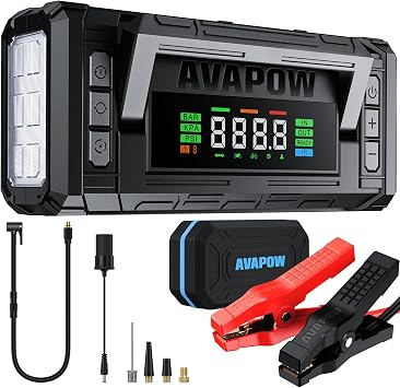 AVAPOW Jump Starter with Air Compressor, 8000A 150PSI Car Battery Jump Starter Portable with 4" HD Display 12V Jump Box & Battery Booster 8L Gas/8L Diesel with Auto-Shutoff Tire Inflator