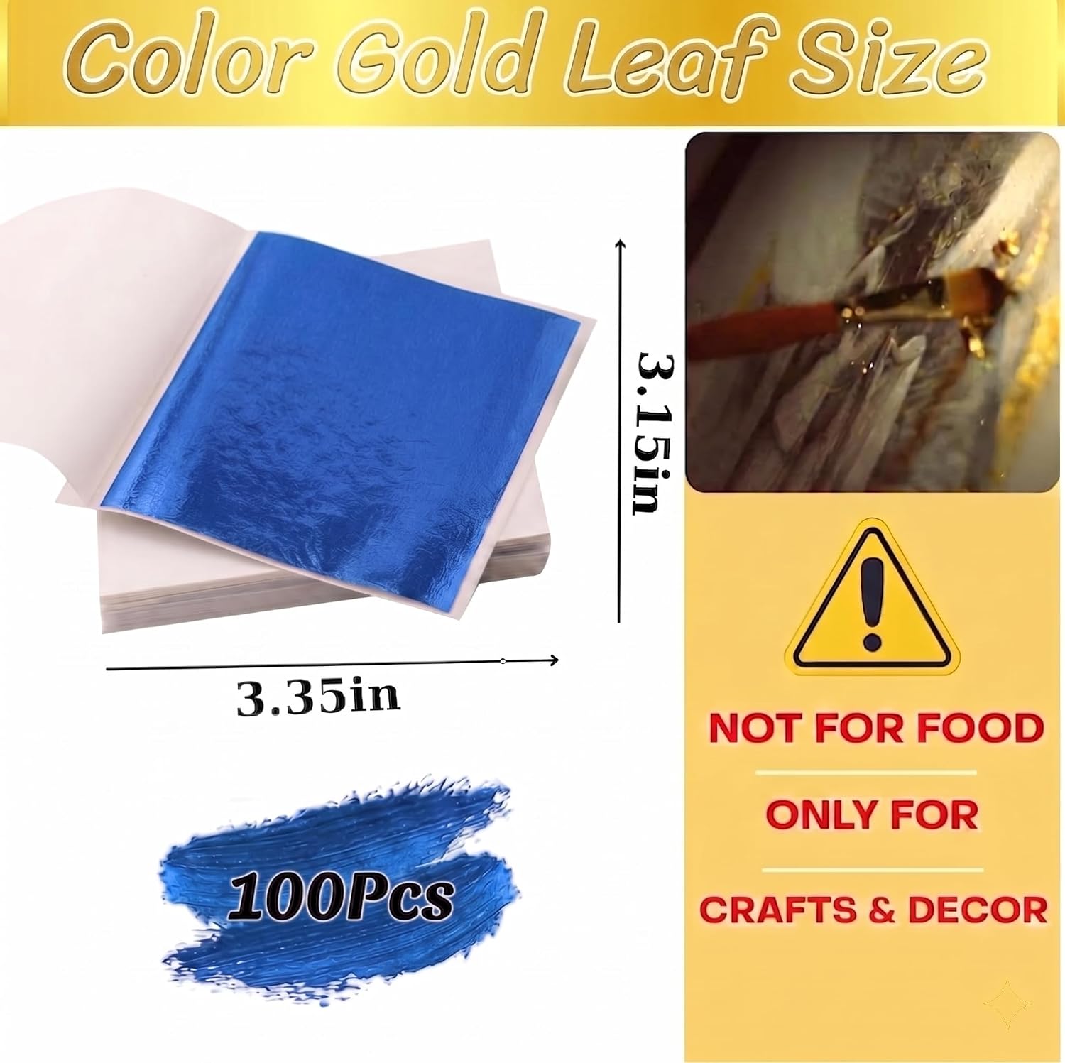 100 Sheets Royal Blue Metallic Foil for Crafts, Sapphire Metal Leaf Pack, Decorative Colored Gilding Paper for Art, Resin Design, DIY Projects, Brilliant Blue Leafing Sheets, Furniture Restoration
