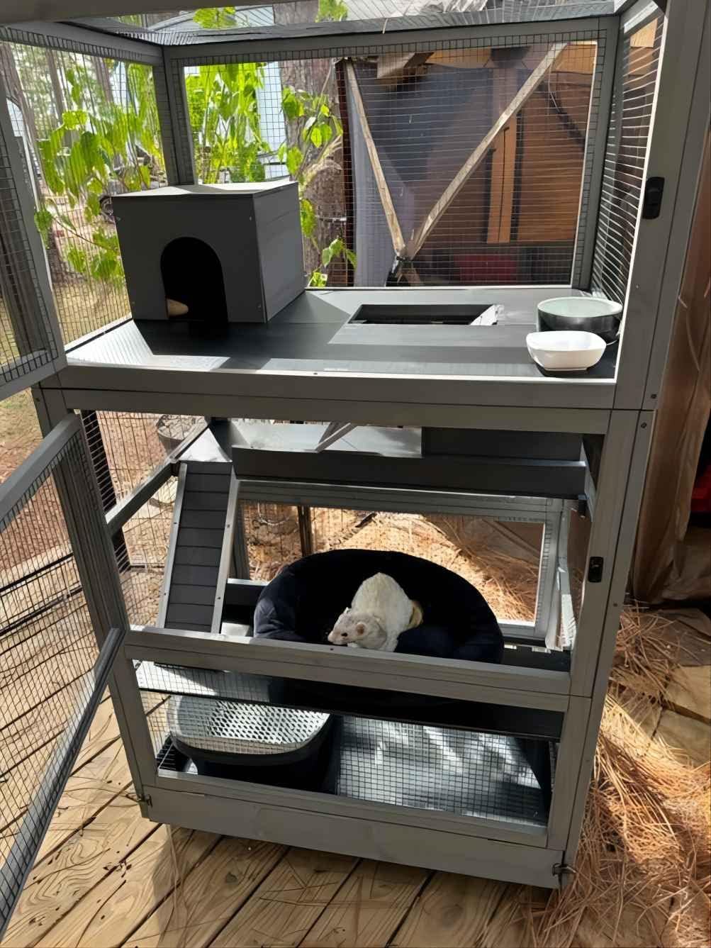 Ferret Cage Rat Cage Indoor Outdoor, Large Guinea Pig Cages with 4 Levels, Wooden Chinchilla Cage with Wheels for Hamster, Chameleon, Gerbils and