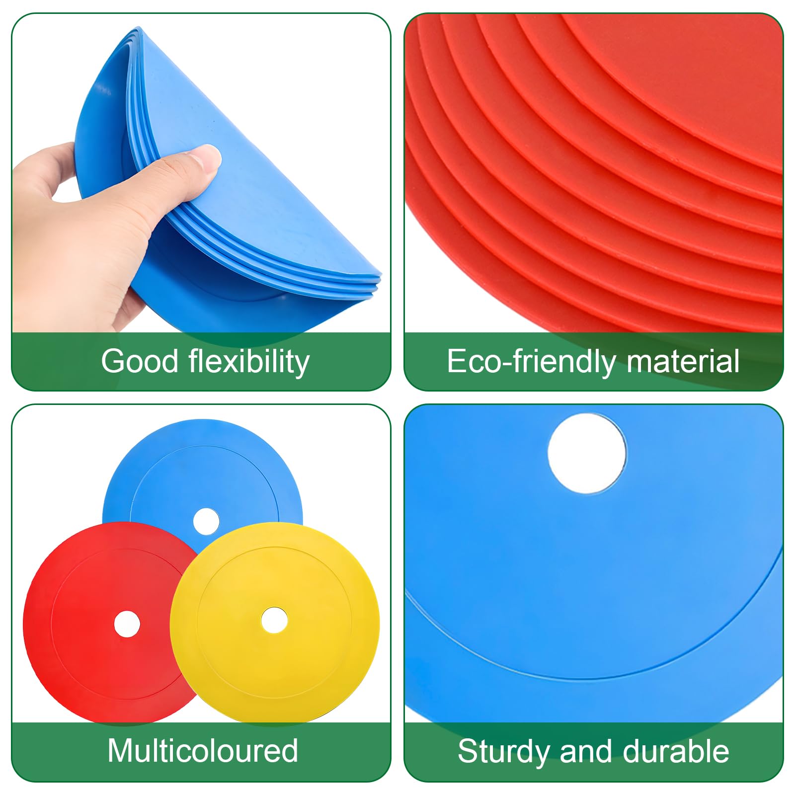 Lot de 24 Disques de Marquage Plat, 15cm Disque D'entraînement de Footbal- Antidérapants et Souples, Cônes de Marquage en PE Flexible, Dotés d'un Support pour Portabilité et Rangement