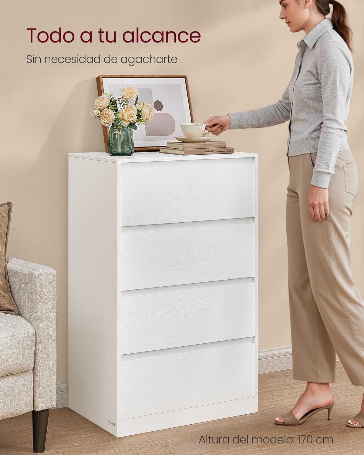 Close-up of the anti-tip device installation for the VASAGLE Kailyn chest.