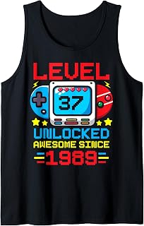 Level 37 Unlocked 37th Birthday Video Gamer for Men Women Tank Top