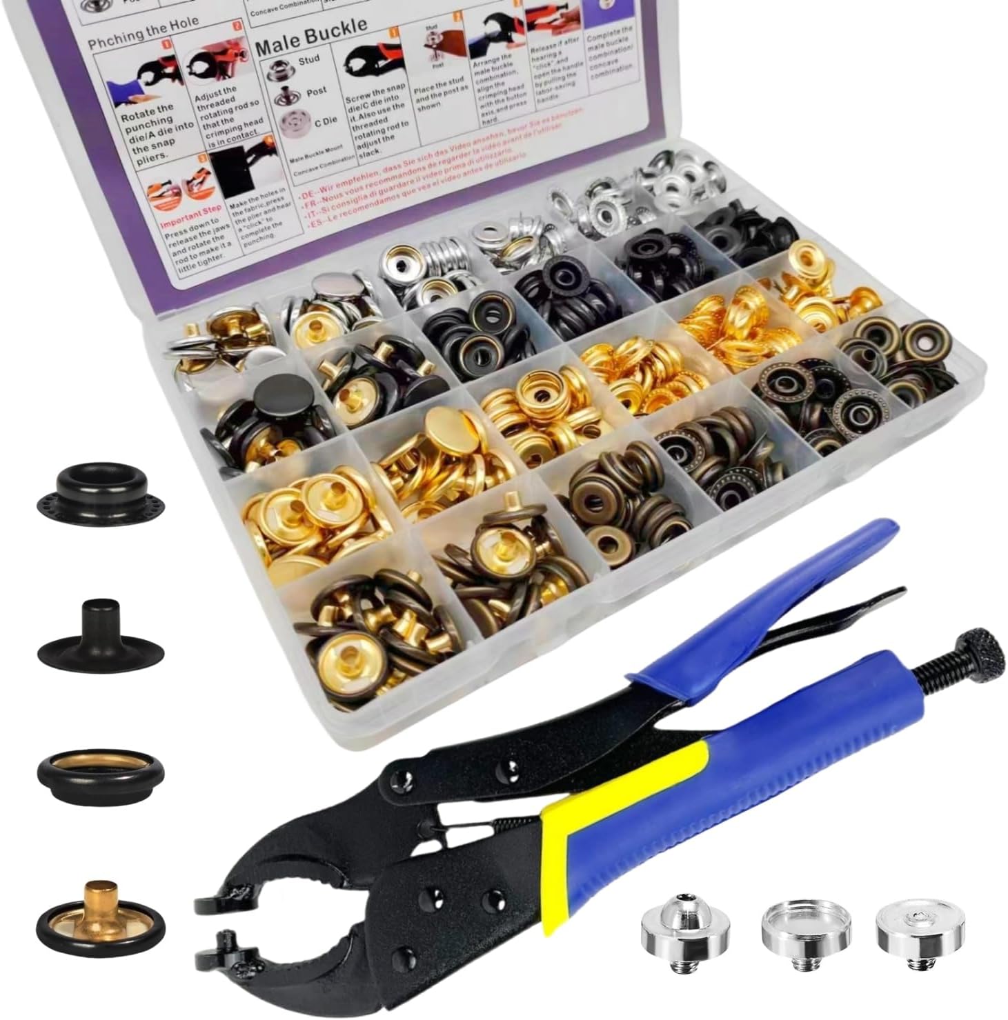 SUNOR 100 Sets Snap Buttons,Heavy Duty Snap Fasteners Kit 15mm Metal Snaps Canvas Snaps,Press Stud for Clothing Leather Boat Cover Fabric