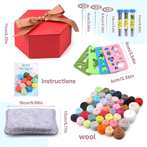 Miniatura 2 de JUPEAN Kit de fieltro de aguja de 117 piezas, kit de iniciación de fieltro de aguja, 48 colores, agujas de lana para itinerar, herramientas y