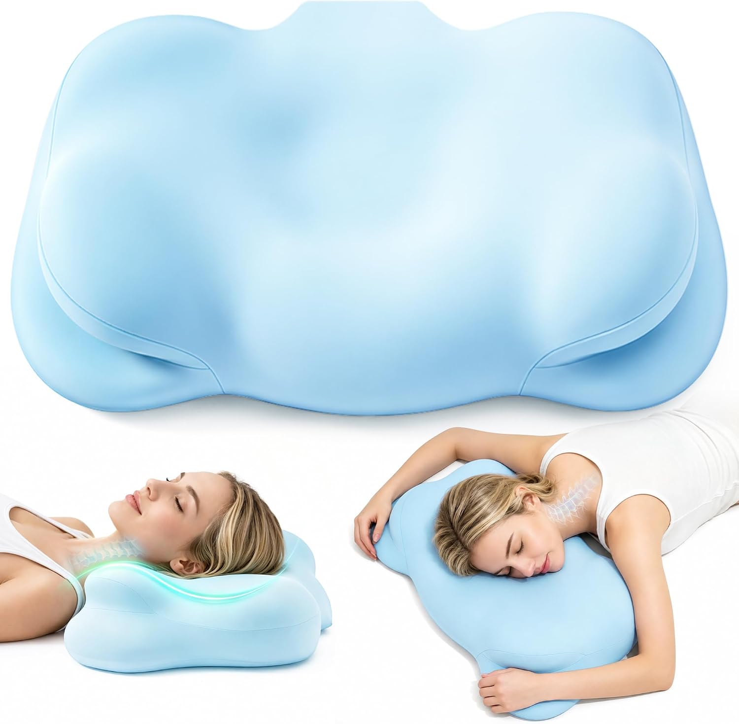 Cloud Support Pillow Sleep Support Pillow, Memory Ergonomic Pillows for Neck Pain Relief with Breathable Pillowcase, 3 Sleep Zones, 2 Types of Neck Support, Suitable for Back/Side/Stomach Sleeping