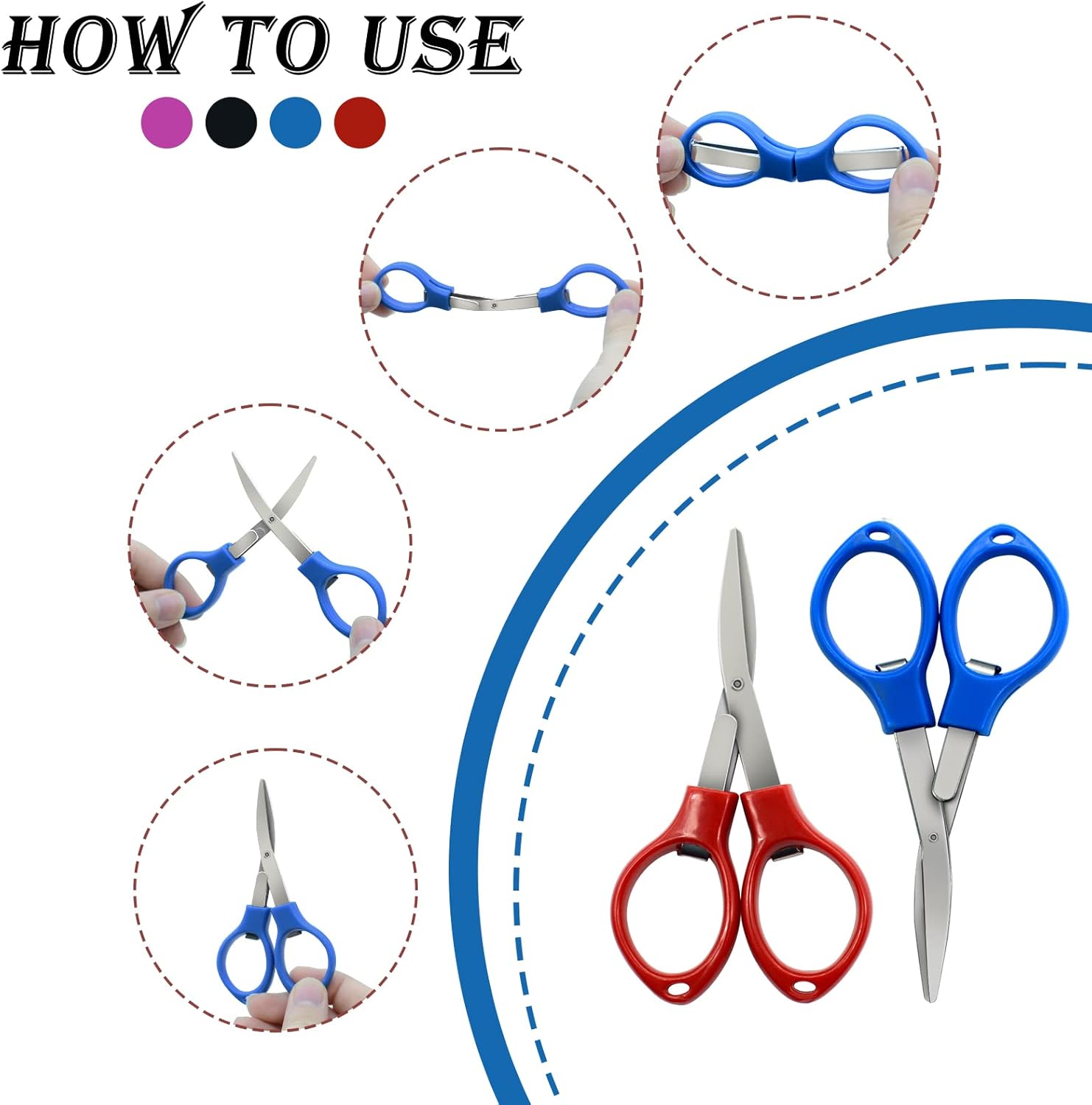 Folding Scissors, 8PCS Mini Stainless Steel Foldable Scissor, Portable Travel Cutter Pocket Craft Scissors for School Classroom Home Camping Sewing Paper Cutting DIY Fabric Project