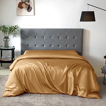 THXSILK Silk Duvet Cover, 100% 7A+ Mulberry Silk Comforter Cover, Seamless, Breathable, Easy Care Zipper Closure, 1 Duvet Cover Only - Twin, Metallic Gold