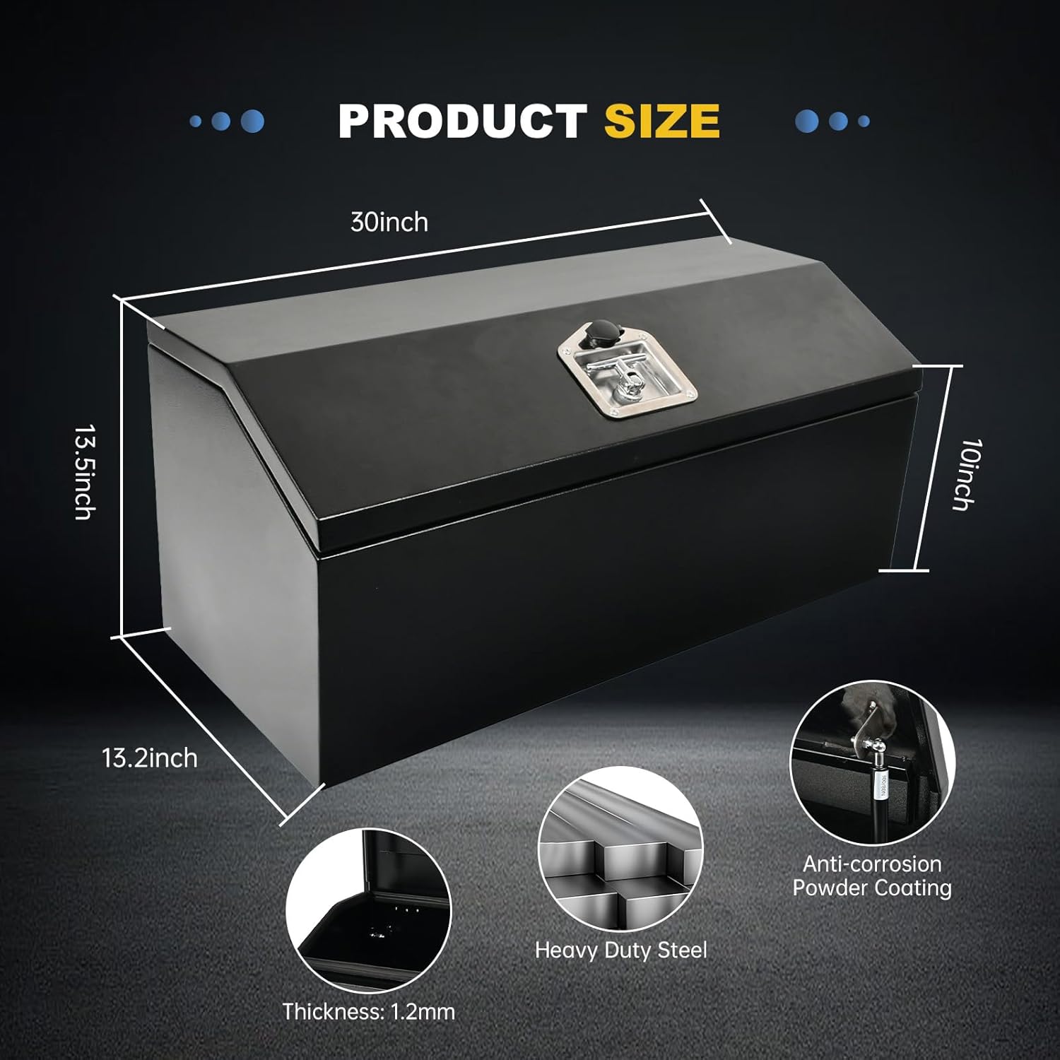 30"x 13.2"x 13.5" Steel Truck Tool Box, Heavy Duty Trailer Tongue Storage Box with T-Handle Latch and Keys, Waterproof Black