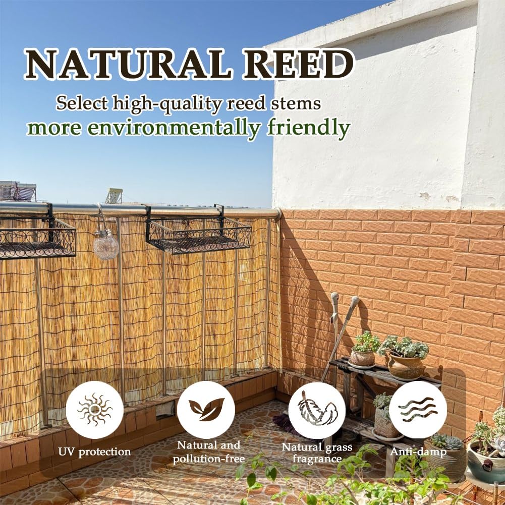 Generico Canne di Bambu per Esterno, Naturale Canne Recinzione, Privacy Bamboo Stuoia, Balcone Recinzione in bambù per Giardino Cortile Piscina Terrazza Recinzioni Decorative(80 * 800cm)