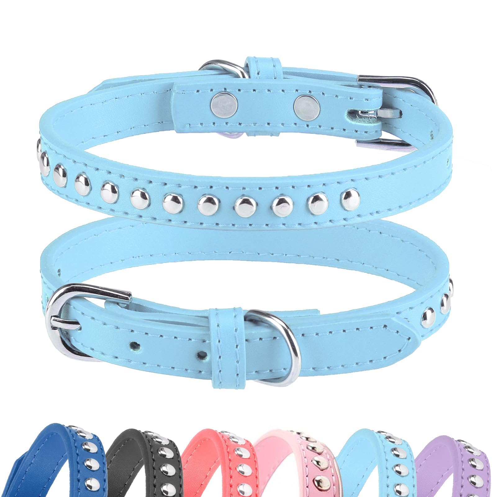 Collier pour chien réglable et durable en cuir véritable clouté Bingpet BA2006