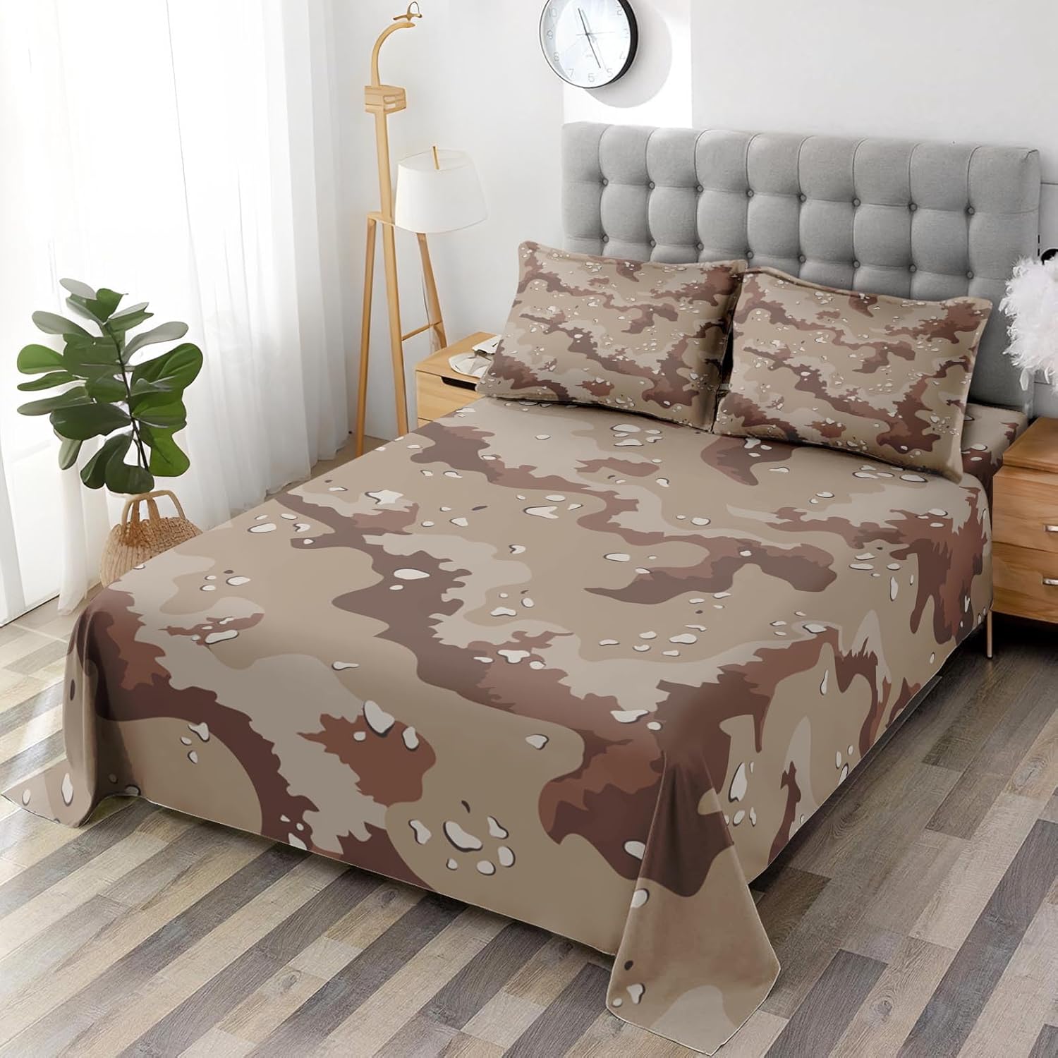 Pamnest King Size Bed Sheet Sets, Desert Camo Camouflage Soft Microfiber 4 Pcs Bedding Sets for Kids and Adults Bedroom Bed Decor, Army Military American Flat Flat, Fitted Sheet and 2 Pillowcases