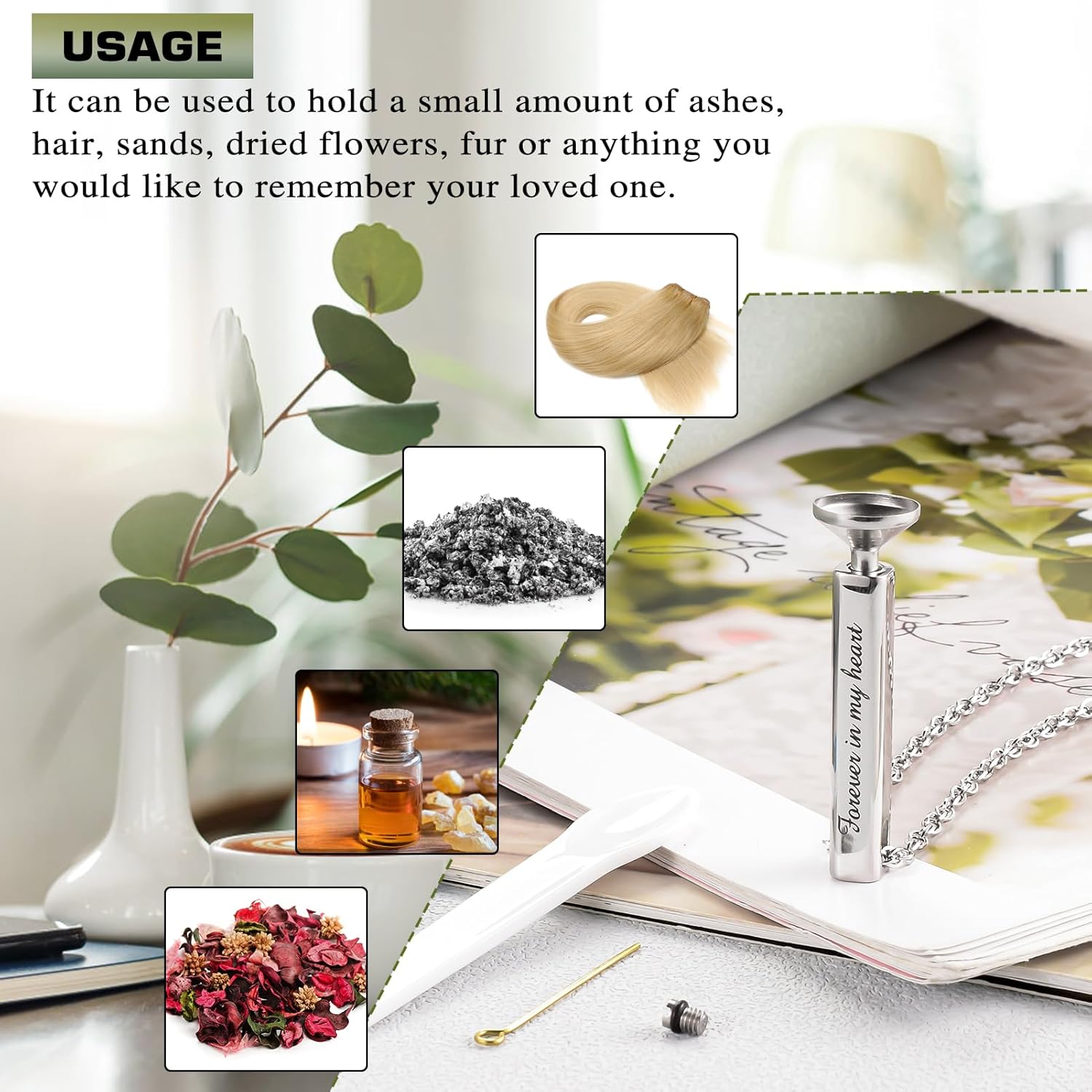 abooxiu Urn Necklace for Human Ashes Cremation Jewelry for Ashes Stainless Steel Keepsake Ashes Necklace Memorial Urn Jewelry Pendant for Women Men - Forever in my heart