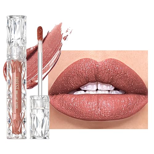 Easilydays Diamond Matte Nude - Brillo de labios líquido metálico con purpurina, esmalte de labios brillante, acabado brillante, brillo de labios de