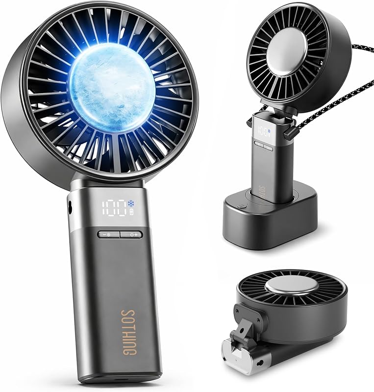 Handheld Fan with 60° Oscillating Charging Dock, Cooling Plate | 4.43 in Oversized Fan Head, 1-100 Speeds, 19.4 ft/s Airflow, 6000mAh Battery, Up to 16H Runtime, 180° Foldable