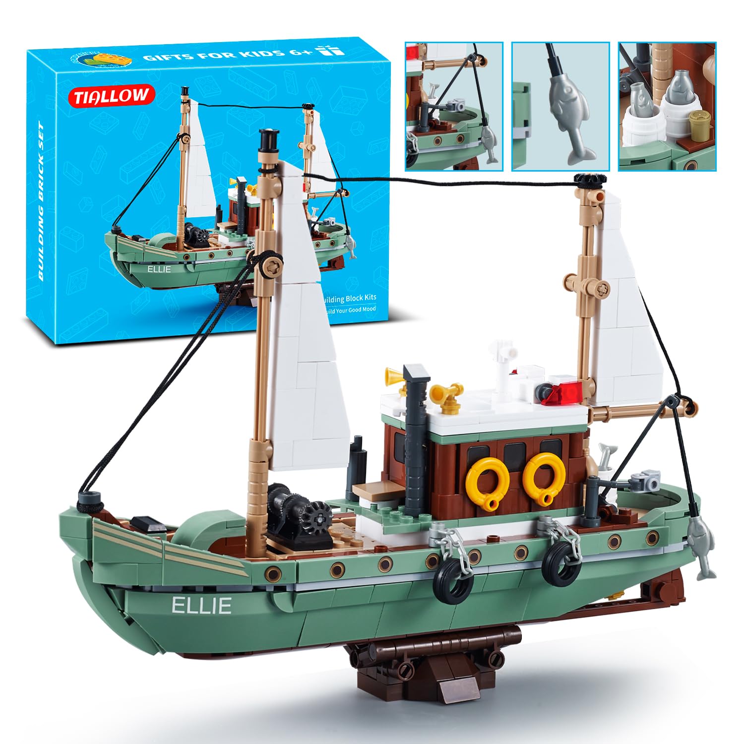TIALLOW City Fishing Boat Building Blocks Kits, Ship Toys Sets, Suitable for Lovers of Ocean Exploration ，Creative Sailing ，Christmas Birthday Gift for Kids, Boys, Girls Age 6+(610 Pieces)