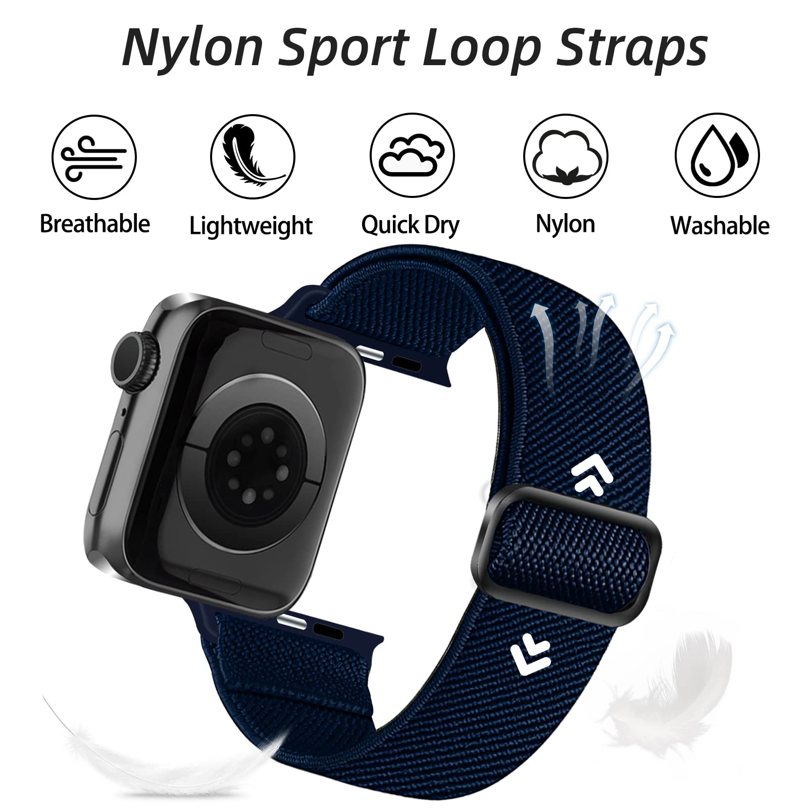 chinbersky 5 Pezzi Compatibile con Cinturino Apple Watch 38mm 40mm 41mm 42mm 44mm 45mm Uomo Donna,Regolabile Nylon Elastico Intrecciato Sport Cinturino di Ricambio Per iWatch Series 7/6/5/4/3/2/1/SE