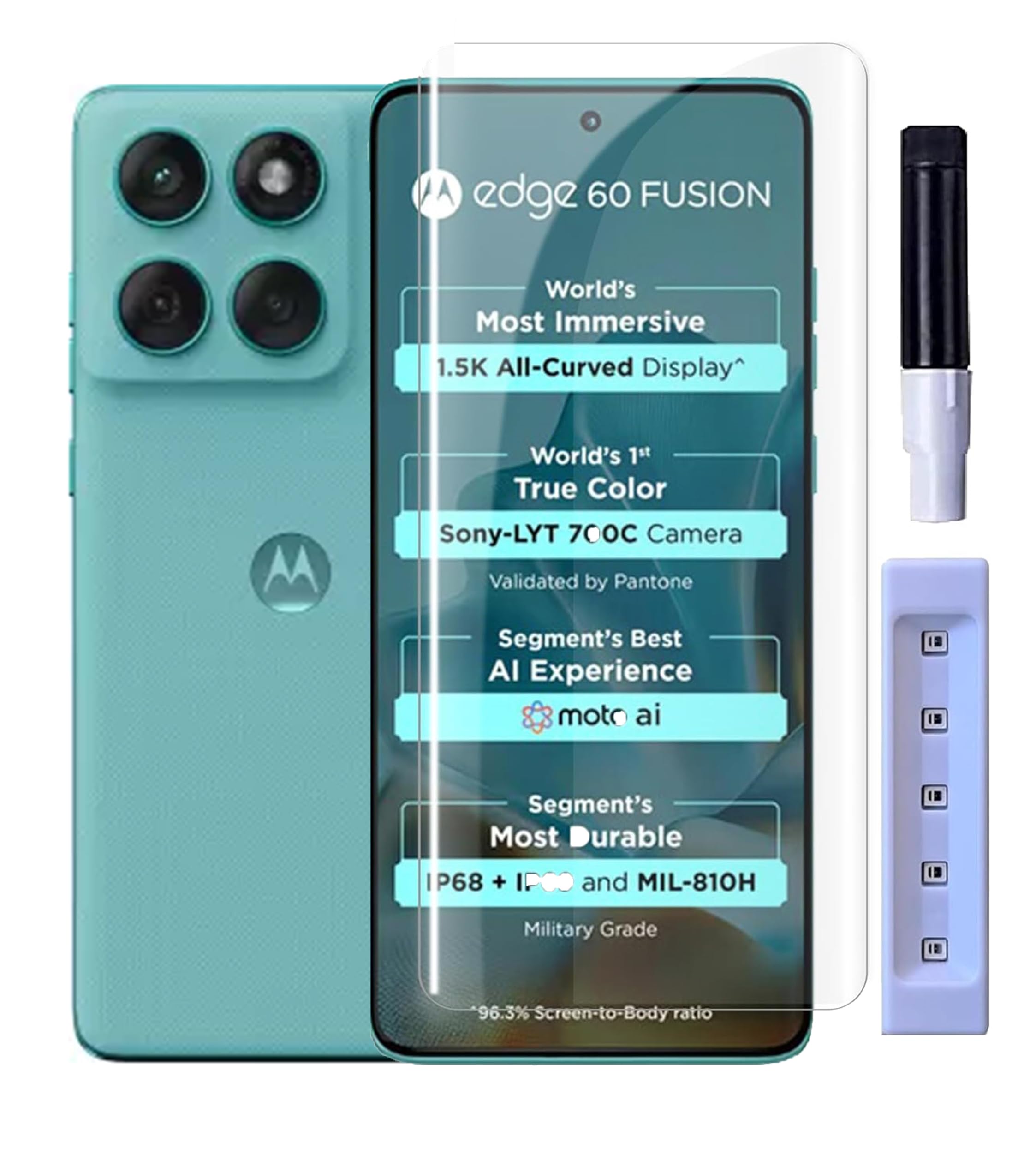 Fabekee Premium Tempered Glass Screen Protector Guard Compatible For Motorola Edge 60 Fusion 5G Full Adhesive UV Curved Case Friendly HD Clarity with easy installation kit